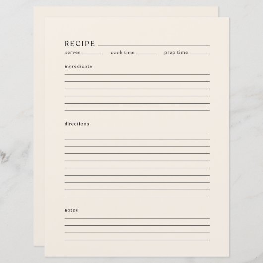 Minimalistisch Recipe Page Letter Size Modern Crea (Voorkant / Achterkant)