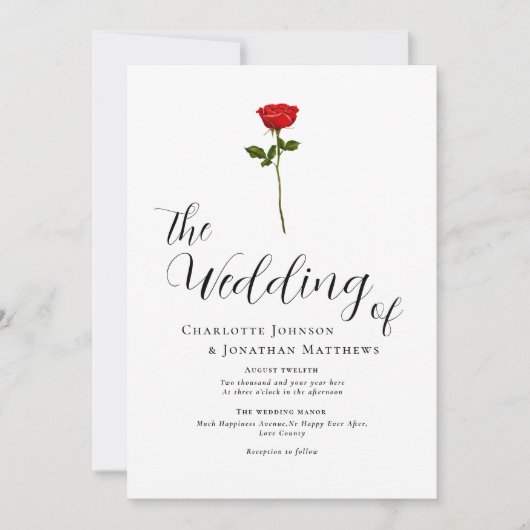 Minimalistisch Red Rose Elegant Script Kaart (Voorkant)