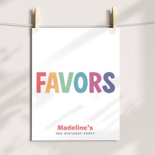 Minimalistisch regenboog 'Favors' verjaardagsbord Poster