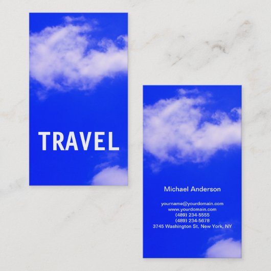 Minimalistisch reizen met blauwe hemel visitekaartje (Voorkant / Achterkant)