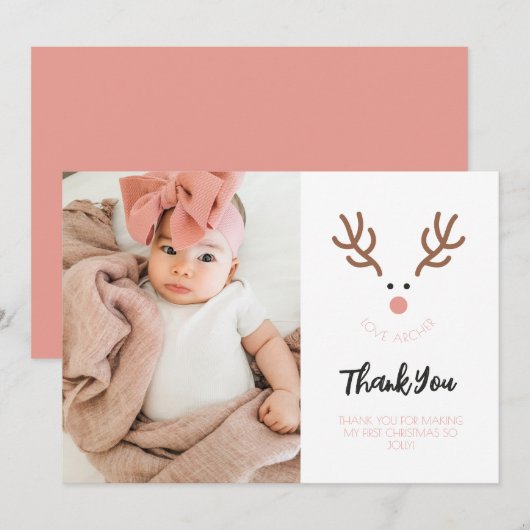 Minimalistisch rendier eerste kerst bedankt feestdagenkaart (Voorkant / Achterkant)