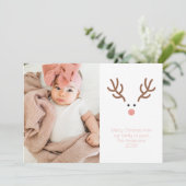 Minimalistisch rendier met rode neus feestdagenkaart (Staand voorkant)