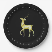 Minimalistisch rendier zwart en wit kerst papieren bordje (Voorkant)