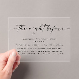 Minimalistisch repetitiediner | Modern transparant Acryl Uitnodigingen