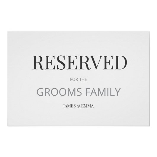 Minimalistisch ‘RESERVED’ Trouwbord Wit Perfect Poster (Voorkant)