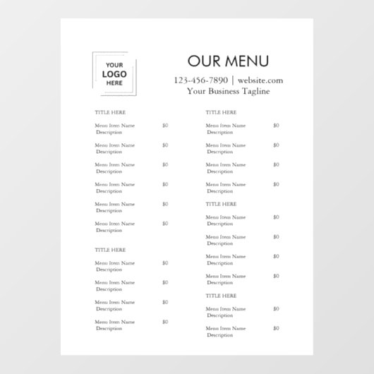 Minimalistisch restaurantmenu logo raamsticker (Vel)