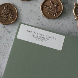 Minimalistisch retouradres van de Typografische fa Etiket