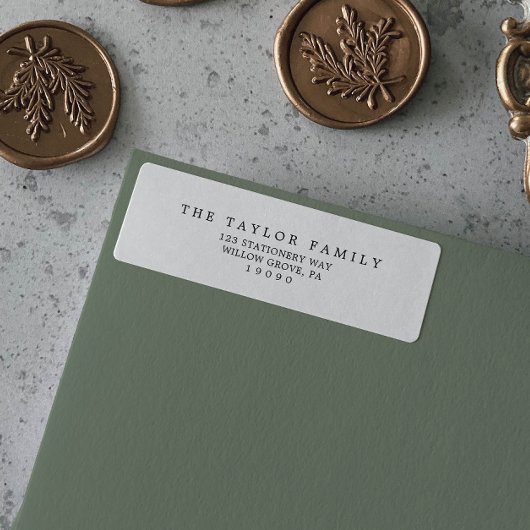 Minimalistisch retouradres van de Typografische fa Etiket