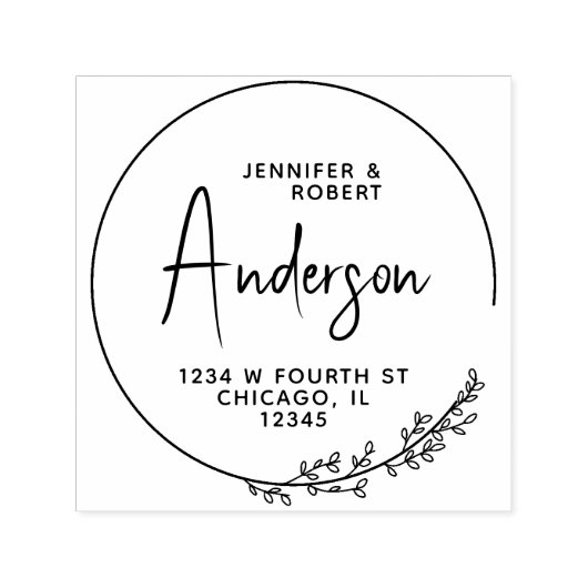 Minimalistisch retouradres voor Round Leaf-script Zelfinktende Stempel (Design)