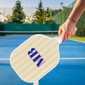Minimalistisch retro blauw geel gestreept monogram pickleball paddle