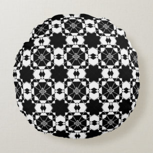 Minimalistisch retro dambordpatroon – Monochroom o Rond Kussen