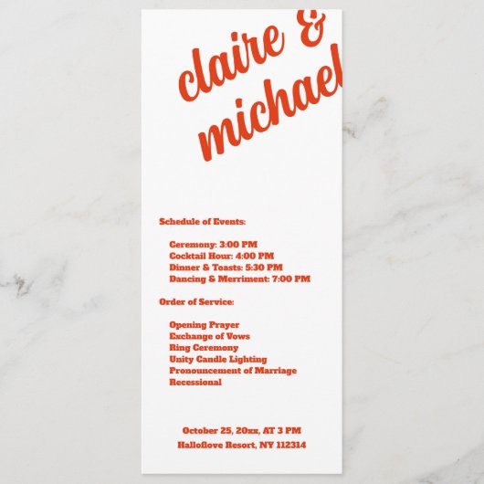 Minimalistisch retro eenvoudig modern huwelijkspro programmakaart (Voorkant)