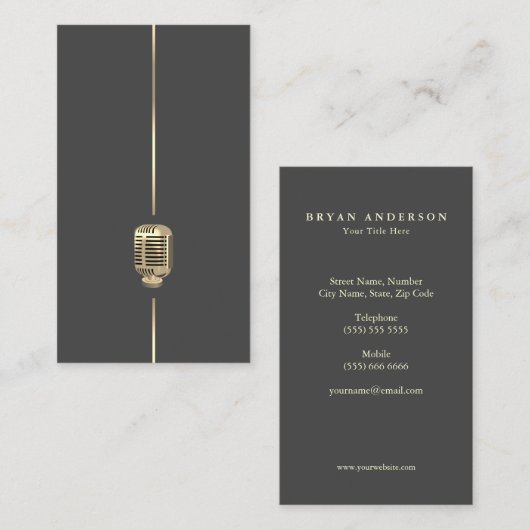 Minimalistisch Retro Gold-microfoonVisitekaartje Visitekaartje (Voorkant / Achterkant)