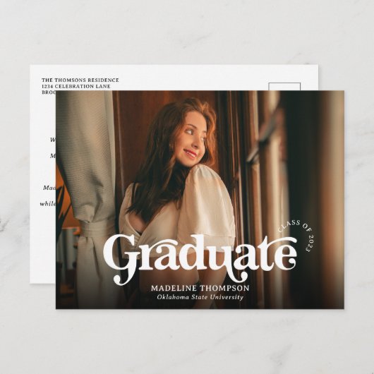Minimalistisch  Retro Photo Afstuderen Briefkaart (Voorkant / Achterkant)