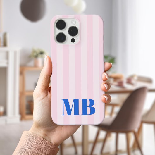 Minimalistisch retro roze blauw gestreept monogram Case-Mate iPhone case