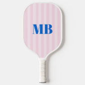 Minimalistisch retro roze blauw gestreept monogram pickleball paddle (Voorkant)