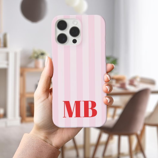 Minimalistisch retro roze rood gestreept monogram Case-Mate iPhone case