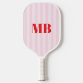 Minimalistisch retro roze rood gestreept monogram pickleball paddle (Voorkant)