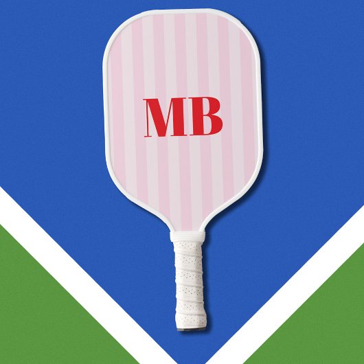 Minimalistisch retro roze rood gestreept monogram pickleball paddle