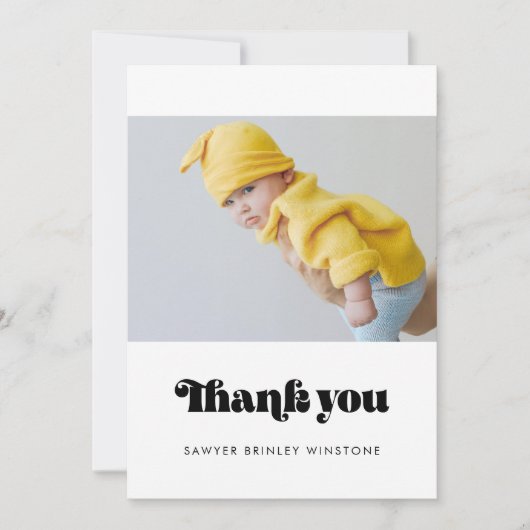 Minimalistisch retro script Baby shower dank u kaa Bedankkaart (Voorkant)