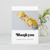 Minimalistisch retro script Baby shower dank u kaa Bedankkaart (Staand voorkant)