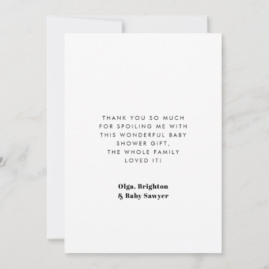 Minimalistisch retro script Baby shower dank u kaa Bedankkaart (Achterkant)