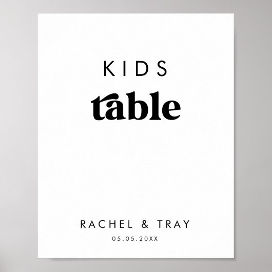 Minimalistisch Retro Script Kinder Tafel Trouwbord Poster (Voorkant)