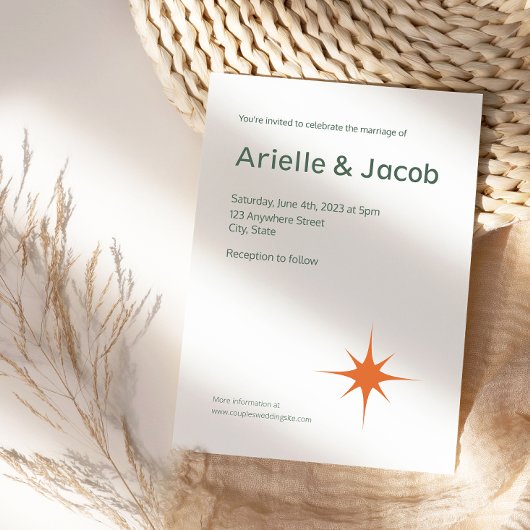 Minimalistisch Retro Wit & Groen Script Bruiloft Kaart