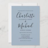 Minimalistisch robuust blauw handschrift bruiloft kaart (Voorkant)