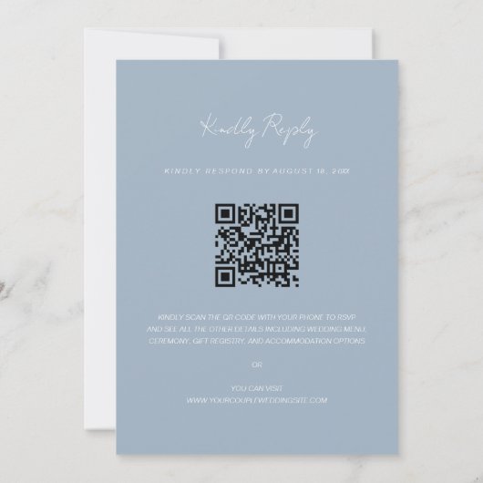 Minimalistisch robuust blauw QR-code RSVP-huwelijk Kaart (Achterkant)