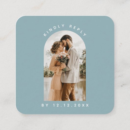 Minimalistisch robuuste blauwe Arch Qr-code RSVP C Informatiekaartje (Achterkant)