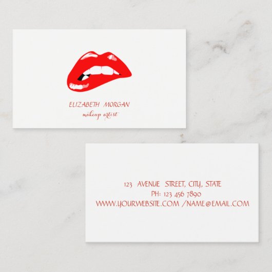 Minimalistisch, Rode Lips, Makeup kunstenaar Visitekaartje (Voorkant / Achterkant)