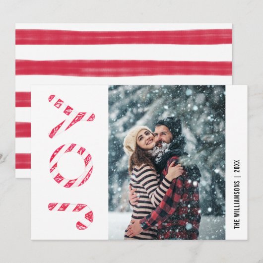 Minimalistisch rode witte streep snoepriet foto feestdagenkaart (Voorkant / Achterkant)