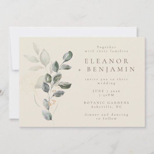 Minimalistisch roestvrij bruin botanisch huwelijk kaart (Voorkant)