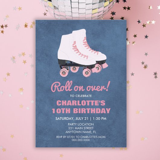 Minimalistisch Roller Skate Meisje Verjaardagsfees Kaart