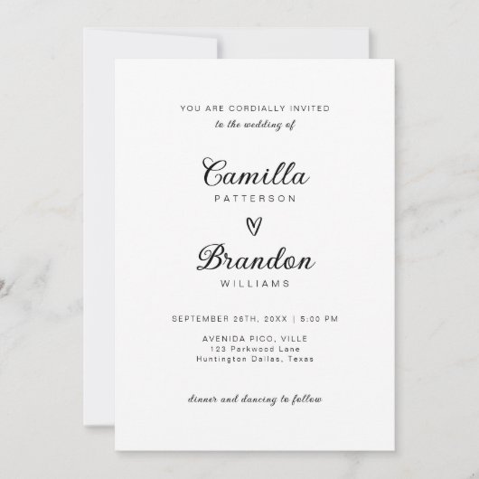 Minimalistisch romantisch hartschrift bruiloft kaart (Voorkant)