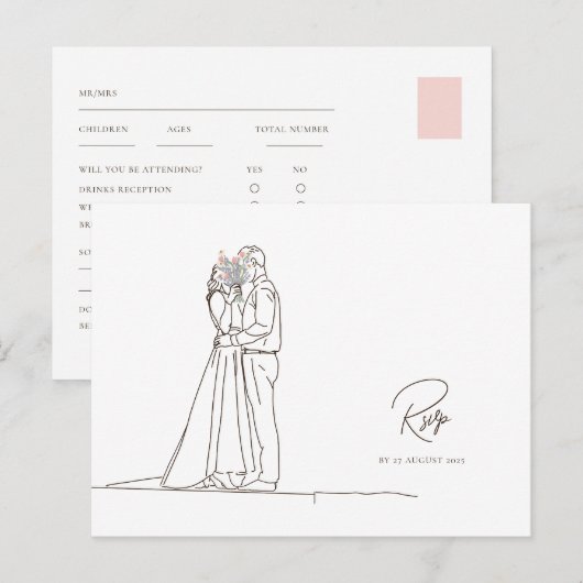 Minimalistisch Romantisch Paar Bloemen Boeket RSVP Briefkaart (Voorkant / Achterkant)