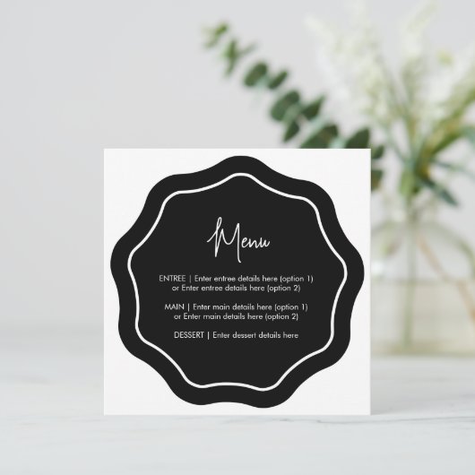 Minimalistisch ronddraaimenu zwart-wit menu (Staand voorkant)