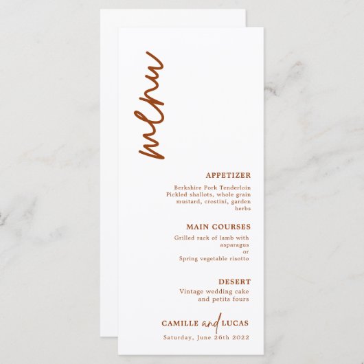 Minimalistisch rondtrekmenu Terracotta Menu (Voorkant / Achterkant)