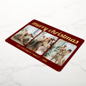 Minimalistisch rood 3 foto vrolijk kerstscript folie feestdagenkaart (Gedraaid)