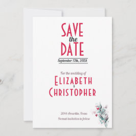 Minimalistisch rood bloemenbewaar de datum Kaart