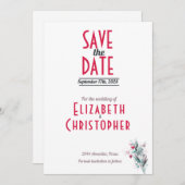 Minimalistisch rood bloemenbewaar de datum Kaart (Voorkant / Achterkant)