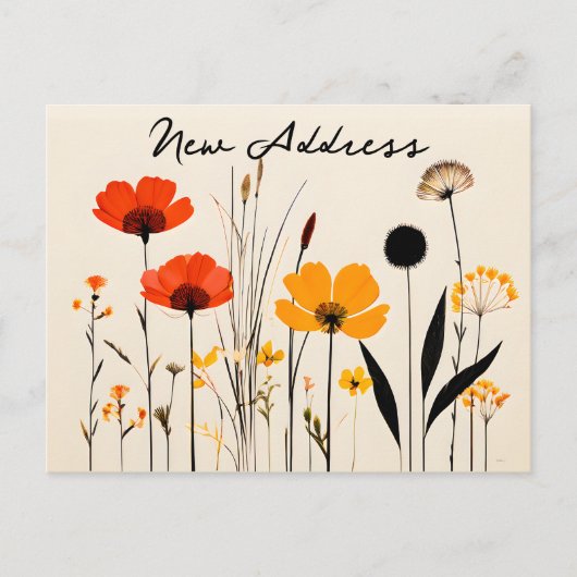 Minimalistisch Rood en Geel Wildflower Nieuw adres Briefkaart (Voorkant)