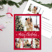 Minimalistisch rood en wit 4 Fotocollage kerstmis Briefkaart