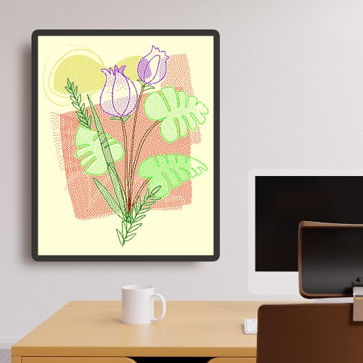  minimalistisch rood geel Abstract bloemstip Poster