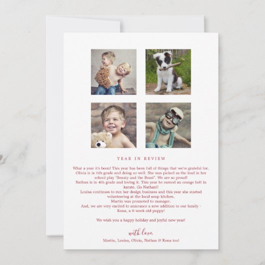 Minimalistisch rood gelooft jaar in Review portret Feestdagenkaart (Achterkant)