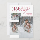 Minimalistisch rood getrouwd en vrolijk Pas getrou Feestdagenkaart (Voorkant)