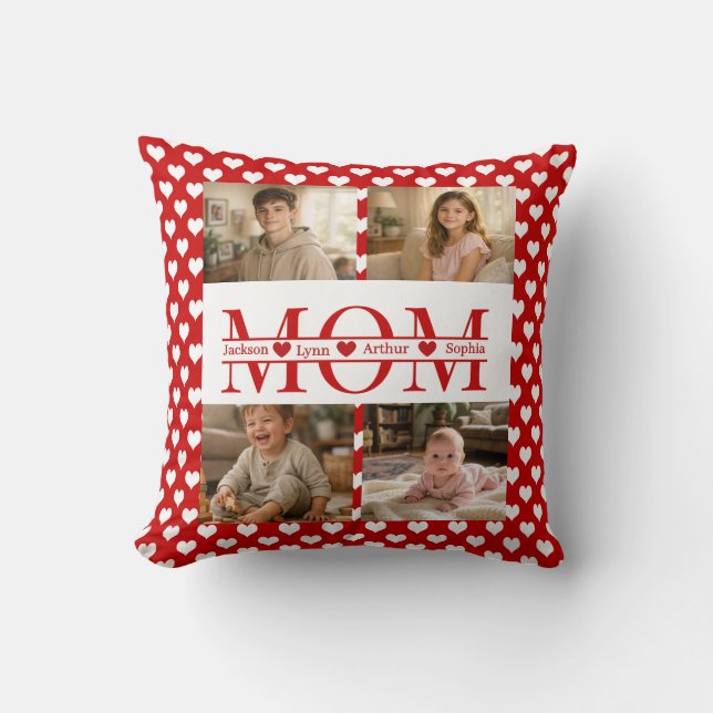 Minimalistisch rood hart mama aangepaste 4-foto aa kussen (Voorkant)