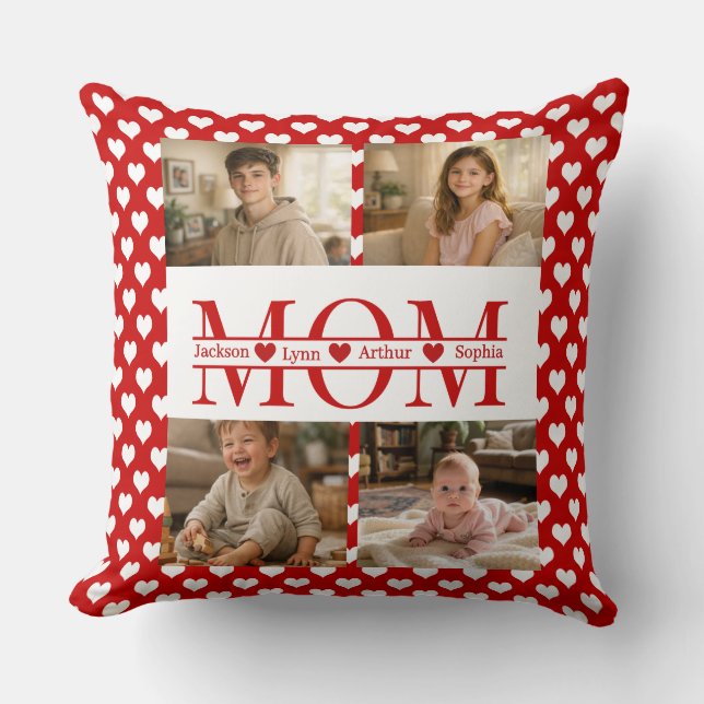 Minimalistisch rood hart mama aangepaste 4-foto aa kussen (Voorkant)