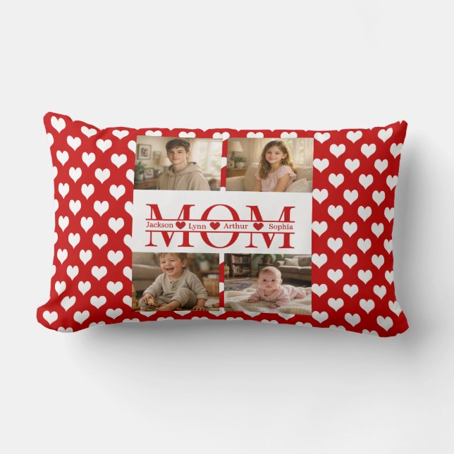 Minimalistisch rood hart mama aangepaste 4-foto aa kussen (Voorkant)